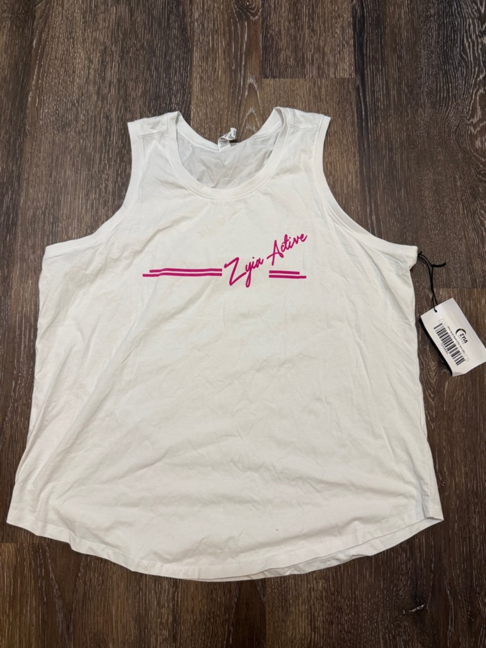 ZYIA White Tank Top with Pink Logo